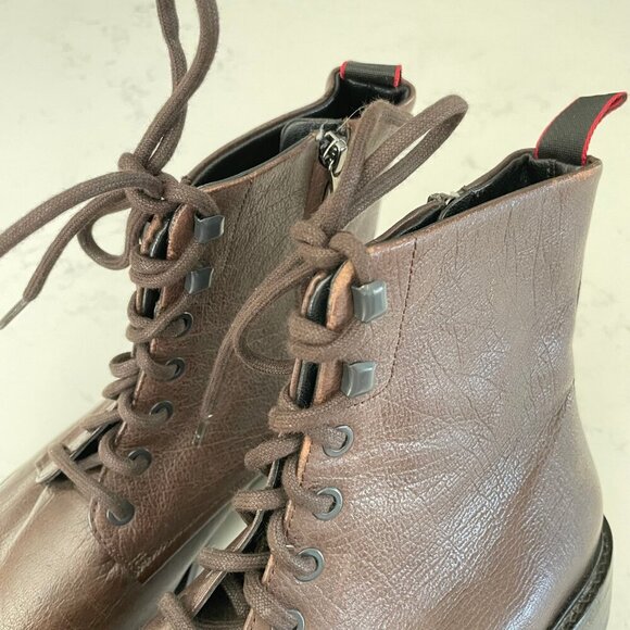 Hugo by Hugo Boss Designer Leather Lace Up Side Zip Boots Brown Blk Sz 8 - Picture 8 of 15
